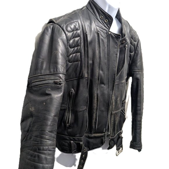 SOLDHein Gericke VTG AMF Harley Davidson Leather Cafe Racer Jacket 40 Thrashed - Picture 3 of 16